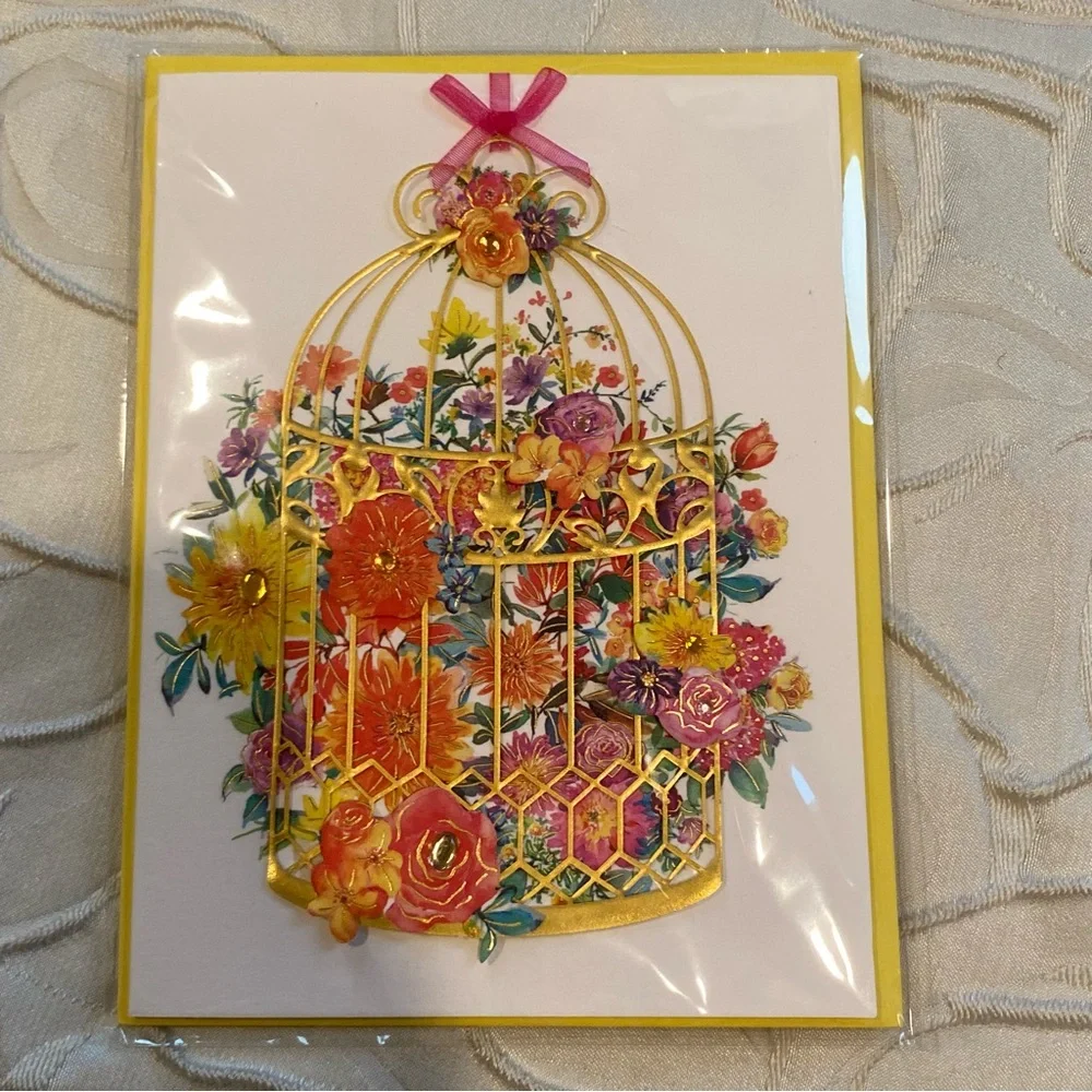 (5) Papyrus Blank Cards Octopus Moth Coastal Fish Birdcage Flowers NWT